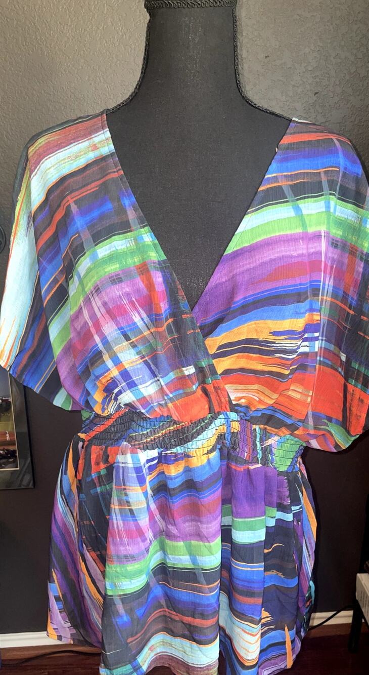 Lane Bryant Multi-Color Plaid Abstract Chiffon Blouse Size 18/20